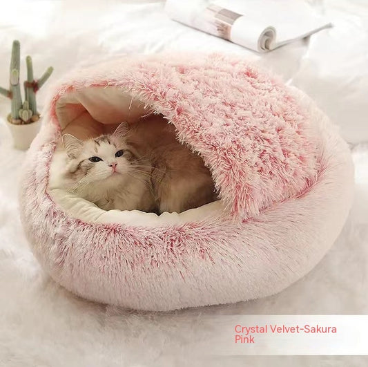 2-in-1 Round Plush Cat Dog Bed – Cozy Comfort for Winter 🐾❄️ - The Fluffy Paw